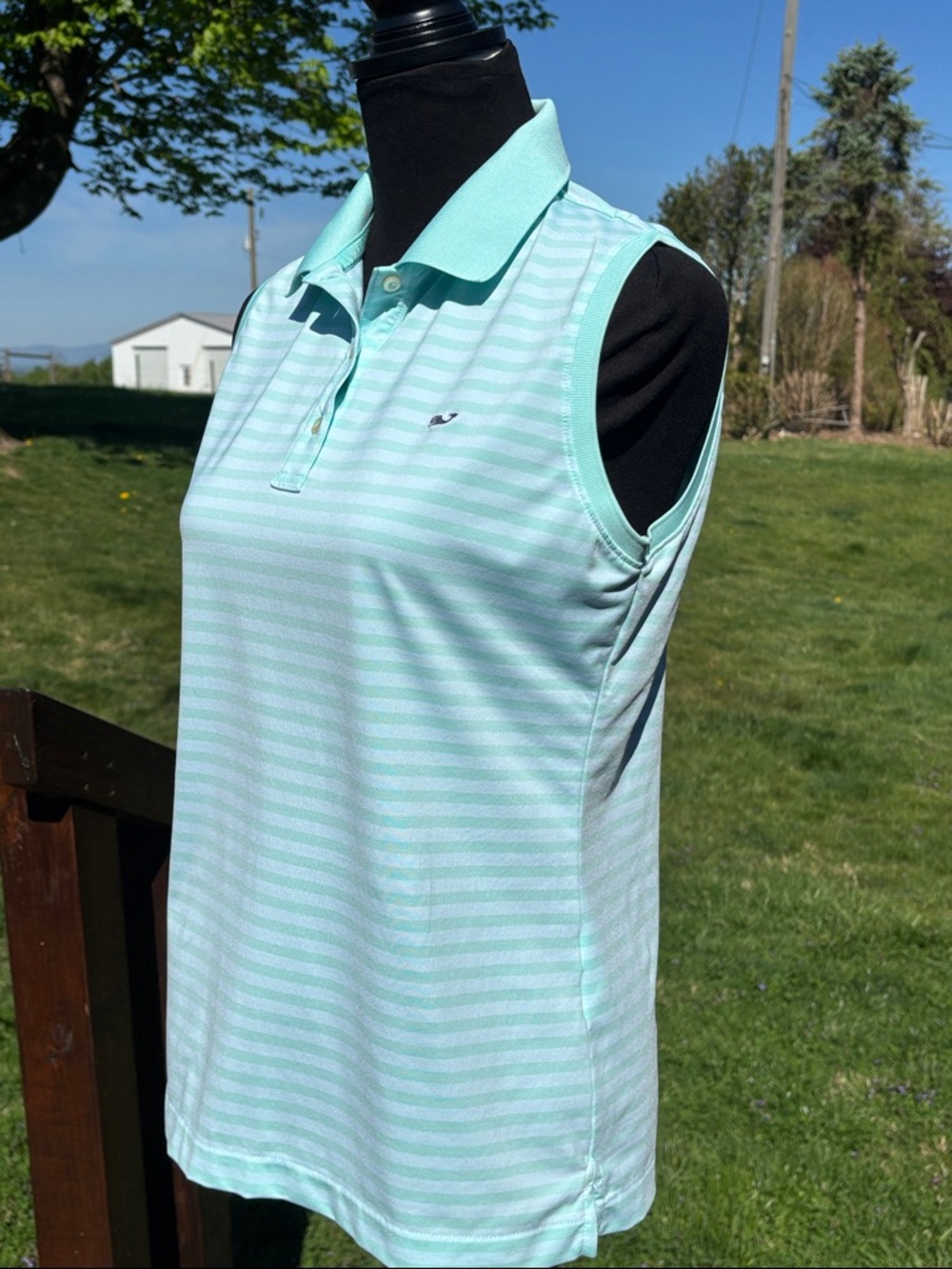 -Vineyard Vines Performance Sleeveless Polo Mint Green Stripe Golf Tennis Small - Picture 5 of 9